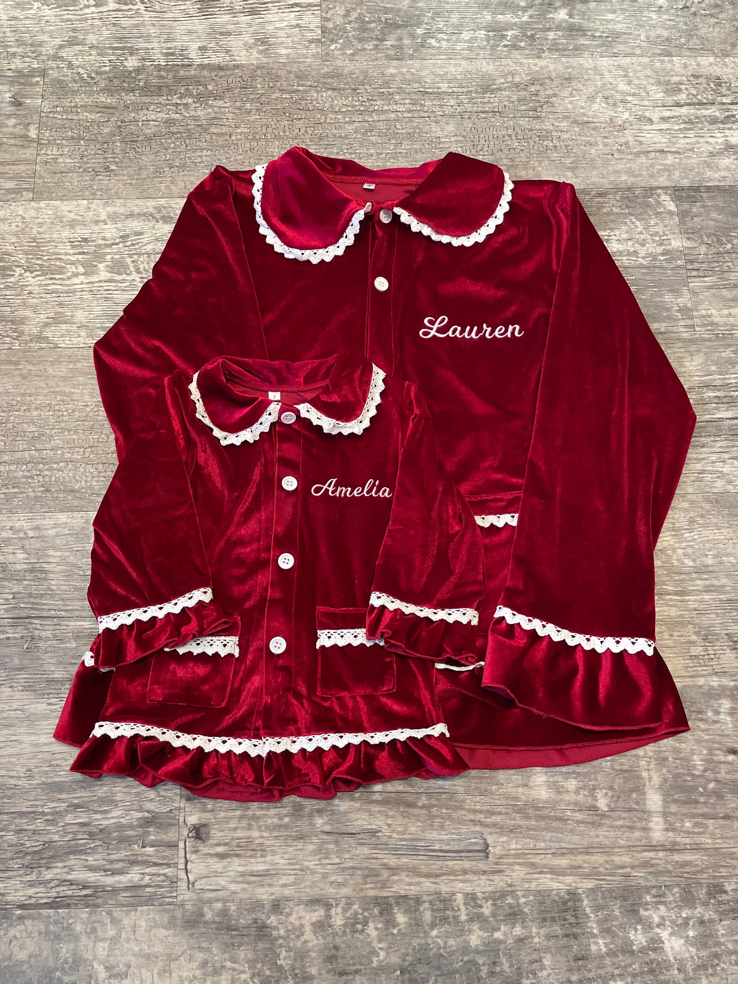 Personalised luxury red velvet girls pyjamas