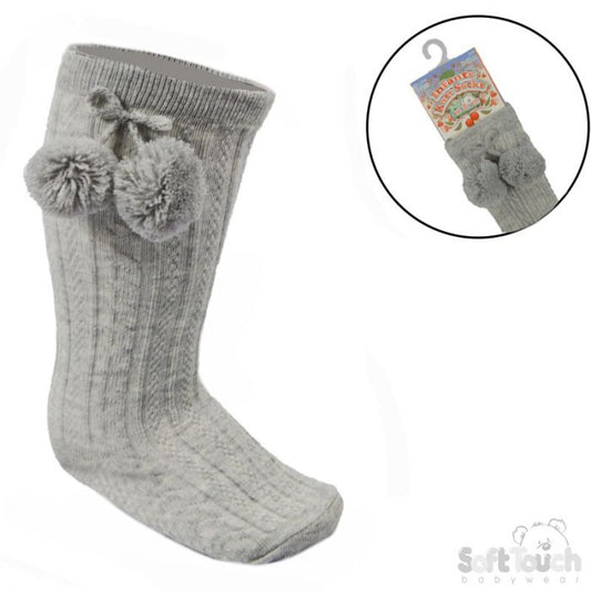 Grey knee high pom pom socks