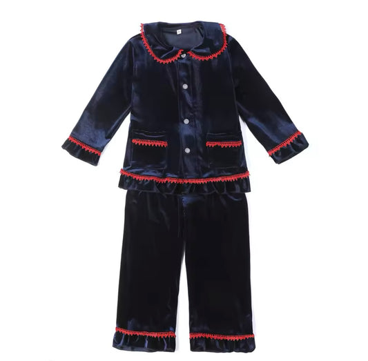 Personalised luxury blue velvet girls pyjamas