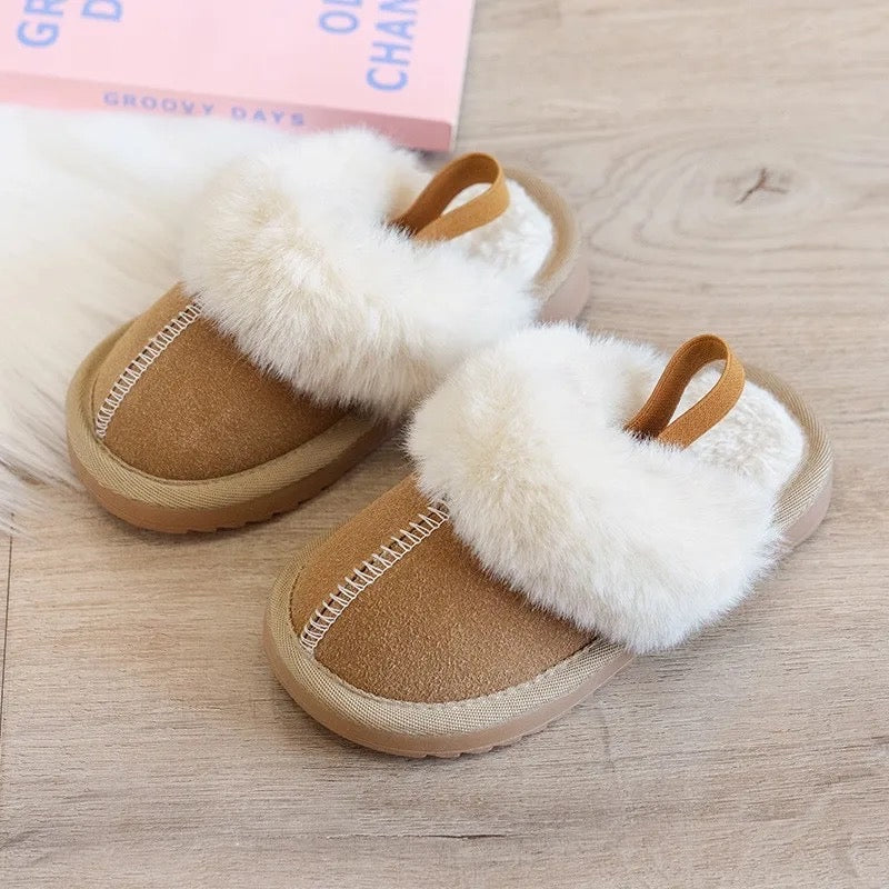 Fluffy hard sole slippers