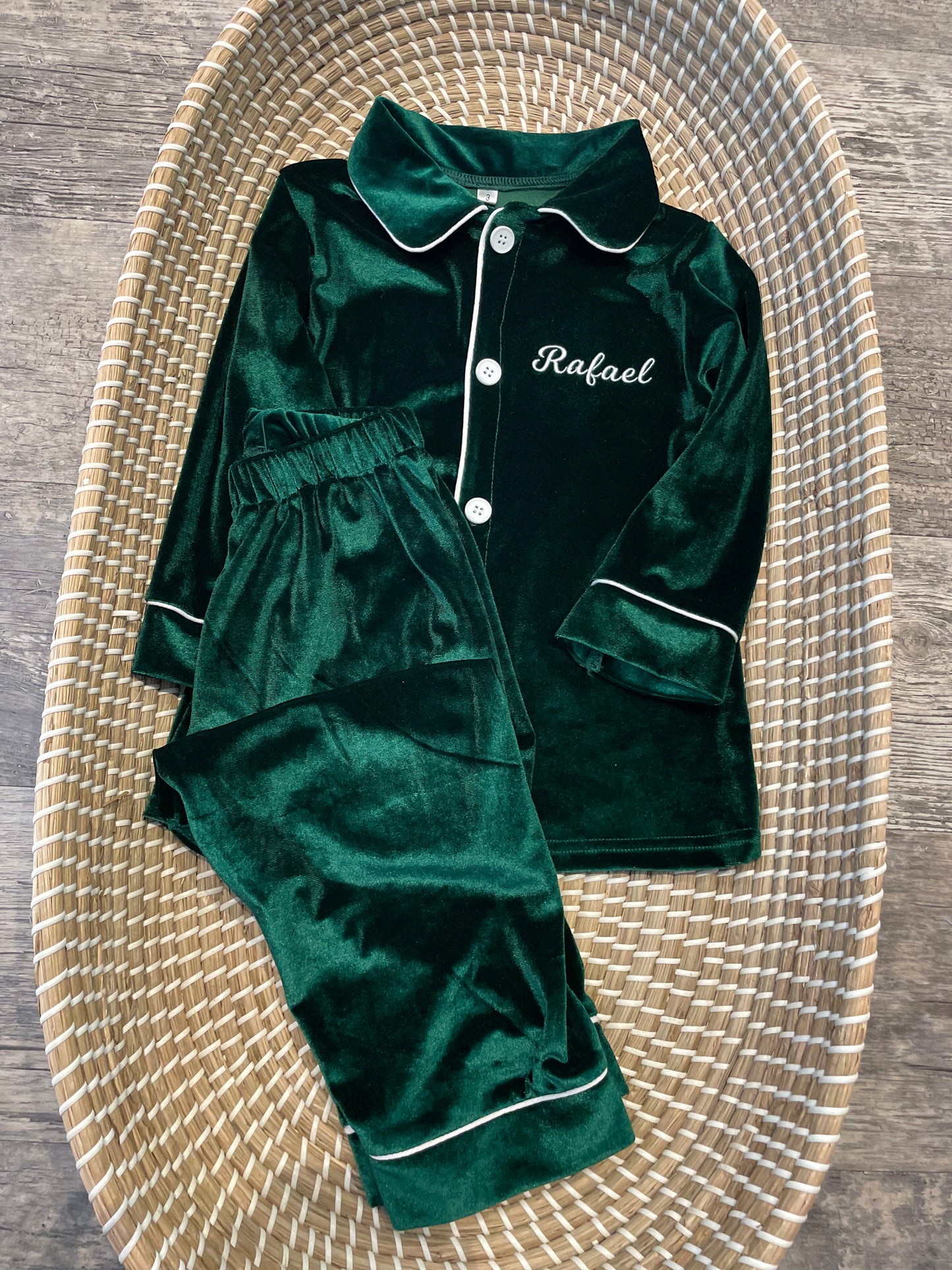 Personalised luxury green velvet boys pyjamas