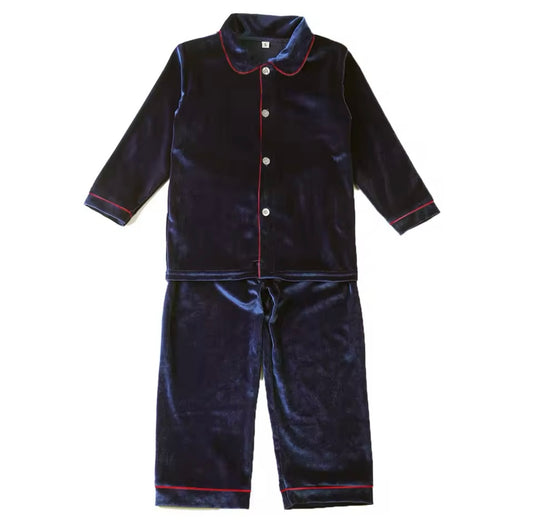 Personalised luxury blue velvet boys pyjamas