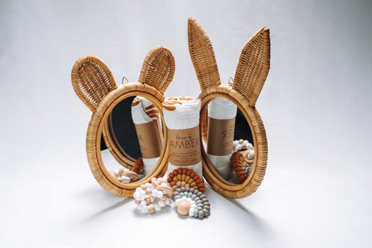 Rattan bunny mirror