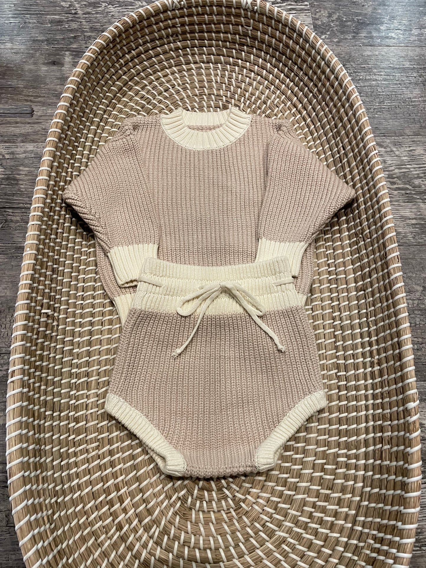 The cream and beige knitted set