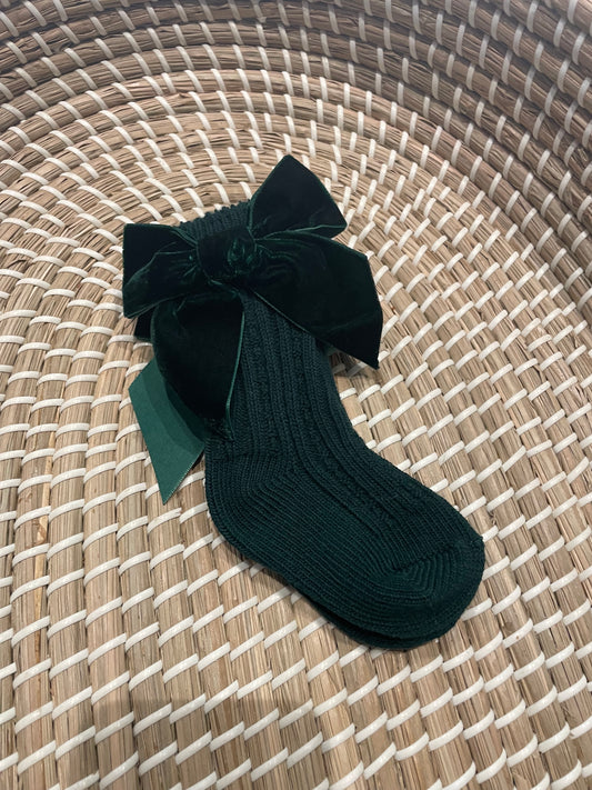 Green velvet bow socks