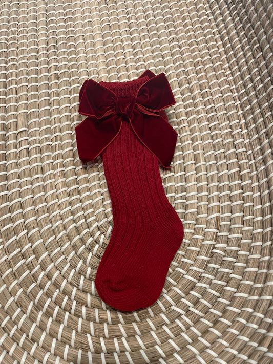 Red velvet bow socks