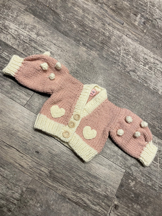 Chunky hand knitted pink heart cardigan