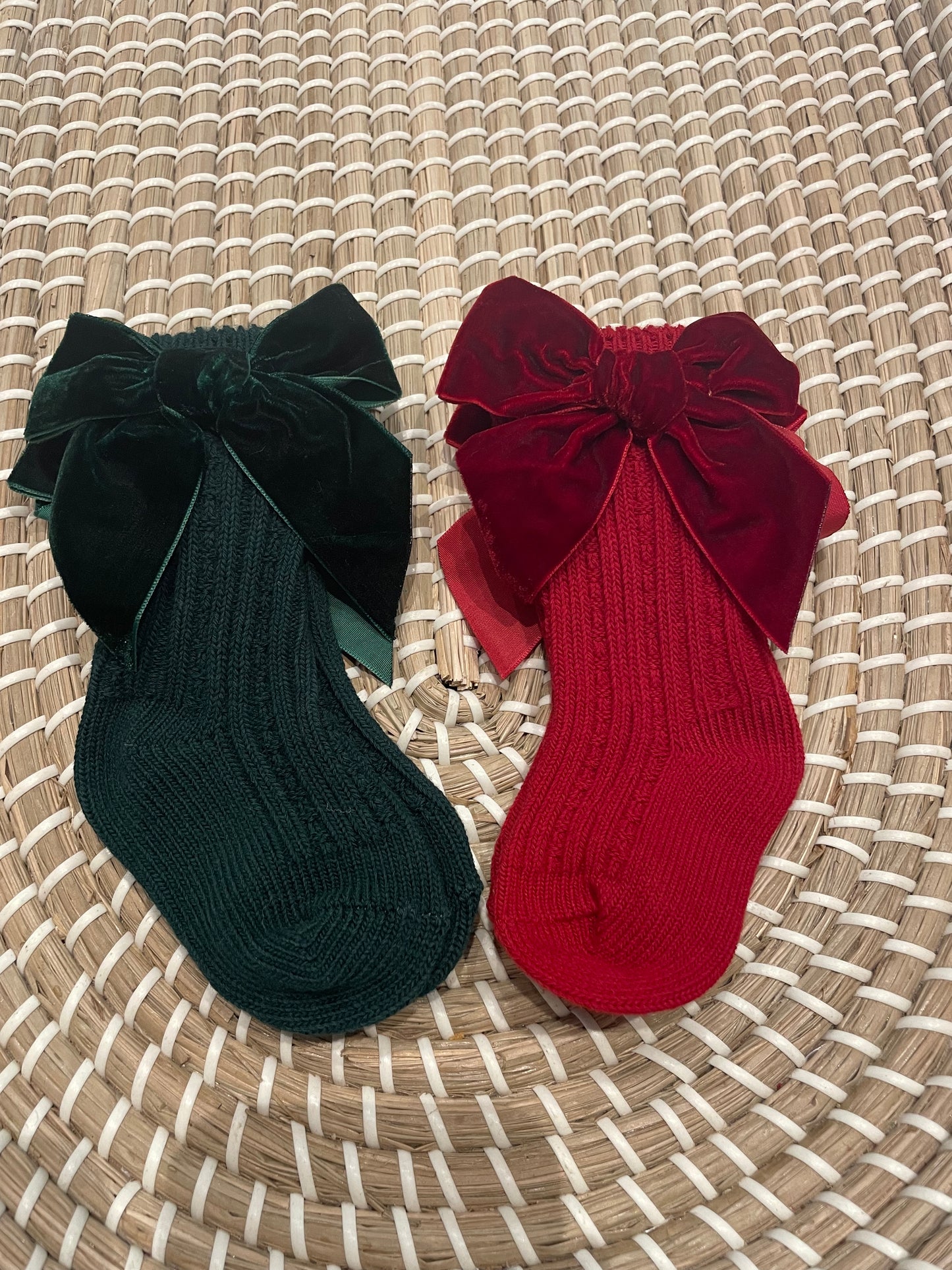 Red velvet bow socks
