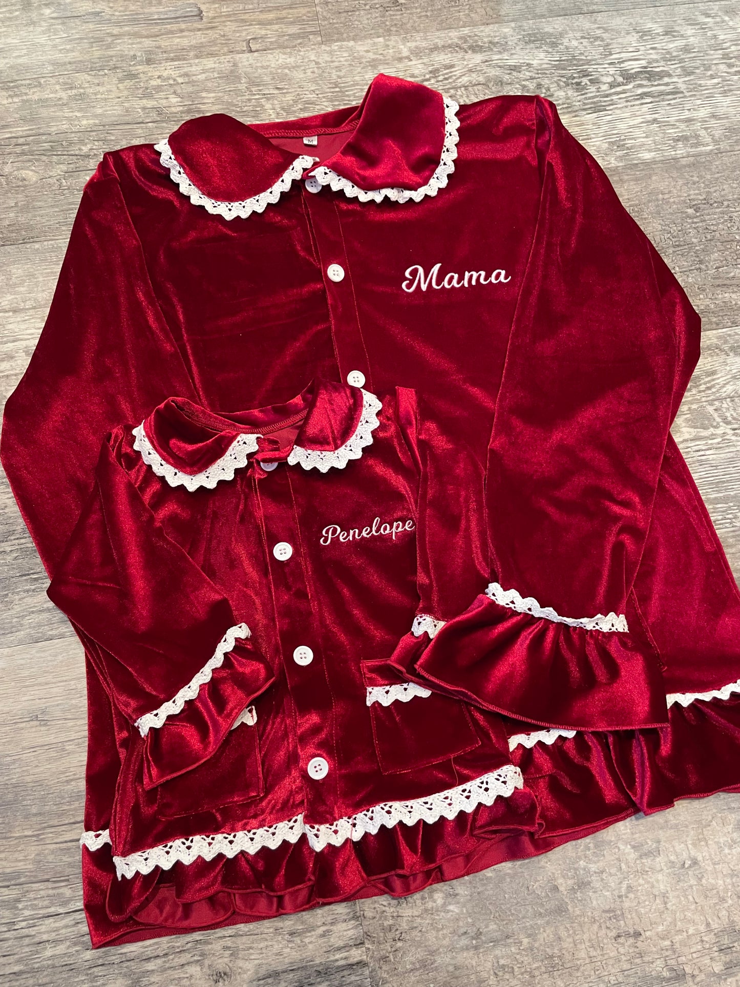 Personalised luxury red velvet girls pyjamas