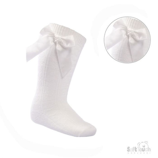 Cream knee high bow socks