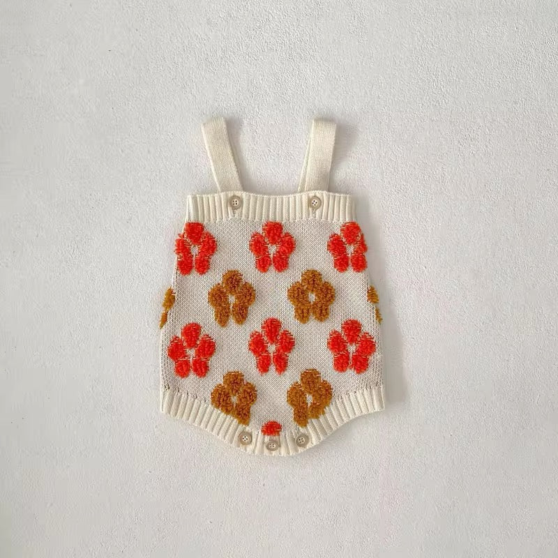 Flower knitted romper and cardigan set