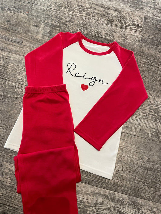 Personalised valentines plain cotton pyjamas