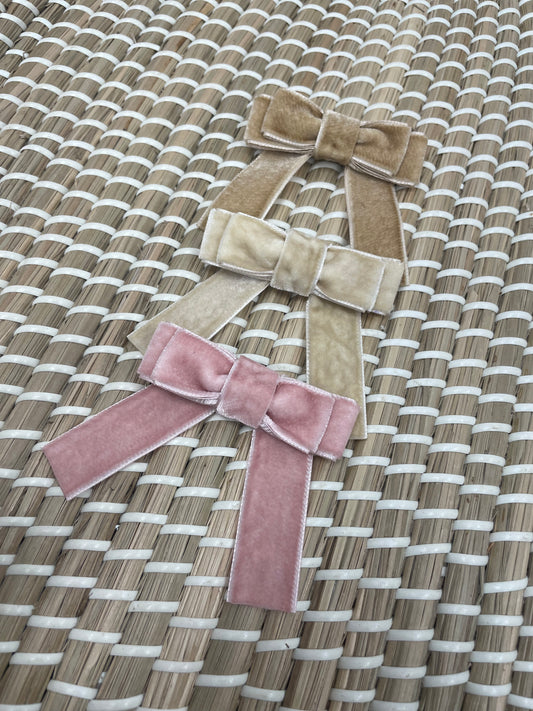 Velvet long tail bow clips