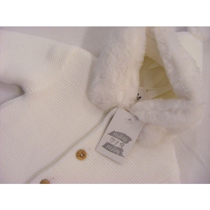 White fur trim knitted pram suit