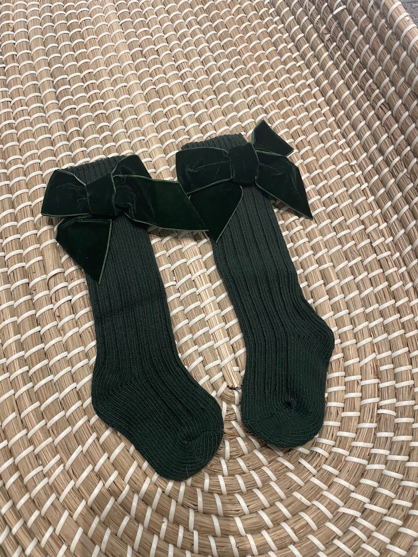 Green velvet bow socks
