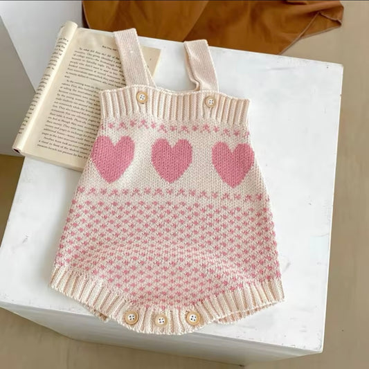 Heart knitted romper and cardigan set