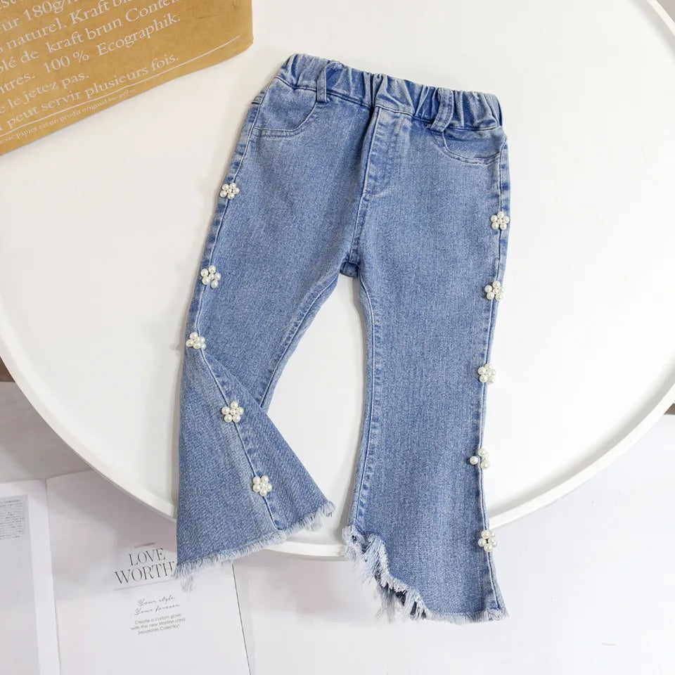 Pearl flower flared jeans
