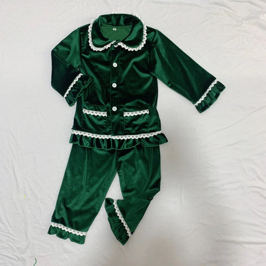 Personalised luxury green velvet girls pyjamas