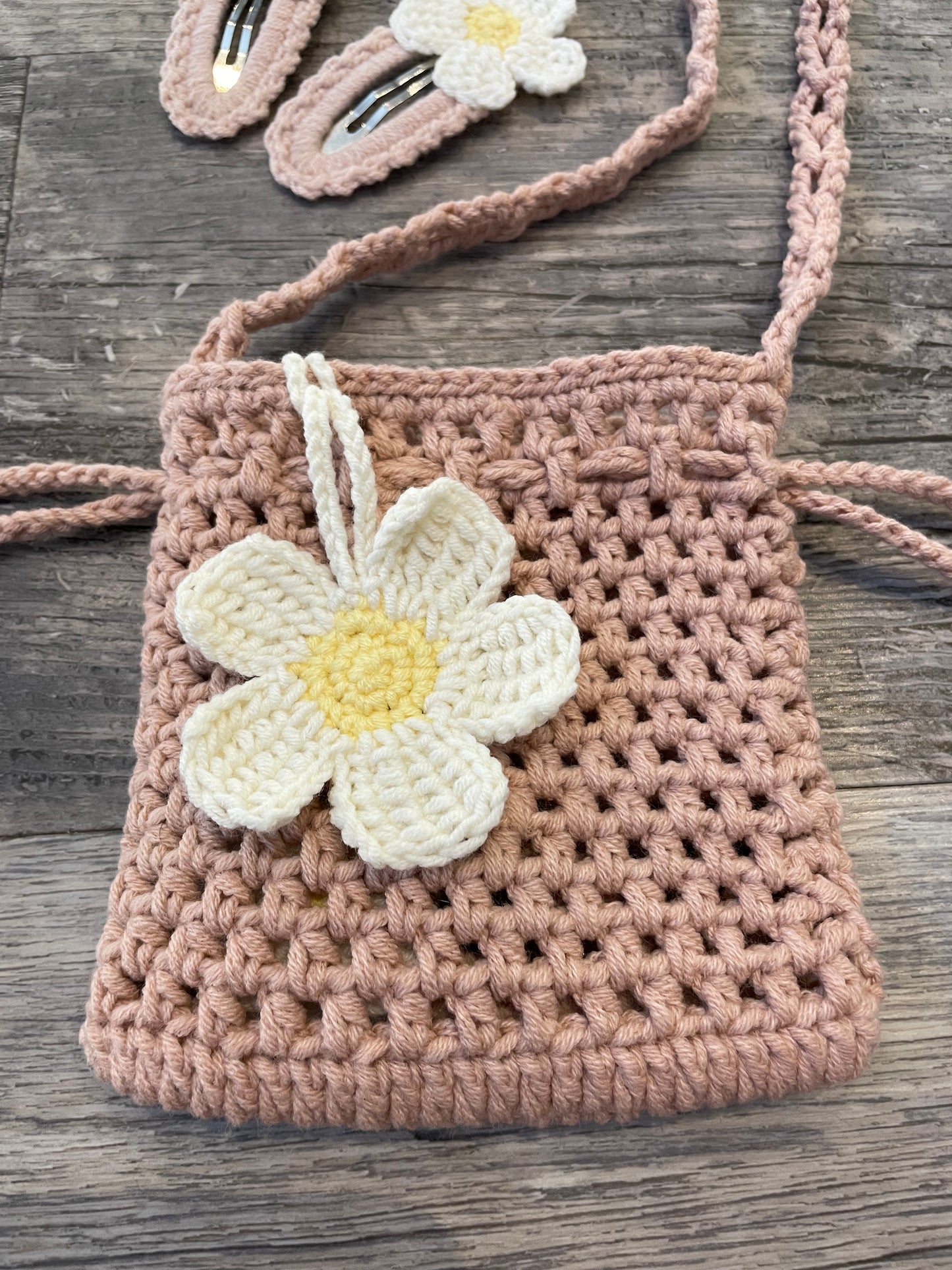 Dusty pink hand knitted bag set