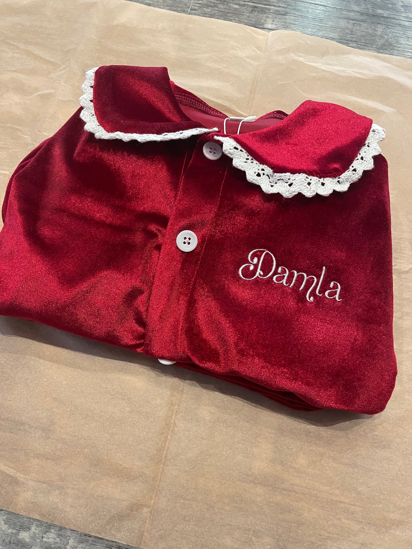 Personalised luxury red velvet girls pyjamas