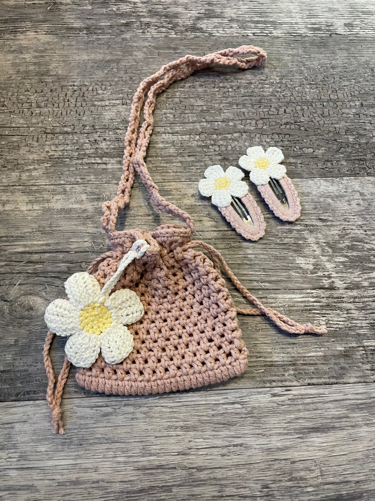 Dusty pink hand knitted bag set