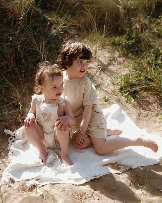 Personalised beige T-shirt and short sets