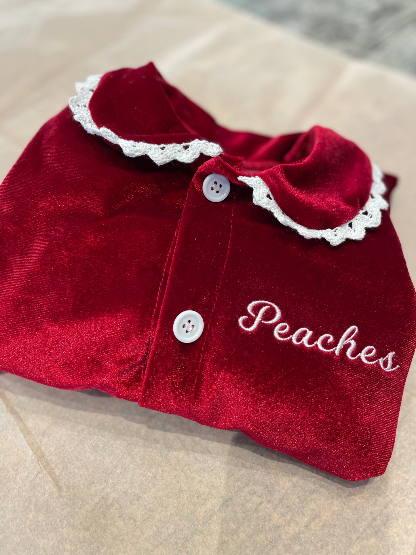 Personalised luxury red velvet girls pyjamas