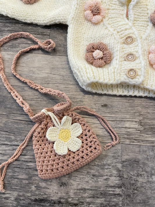 Dusty pink hand knitted bag set