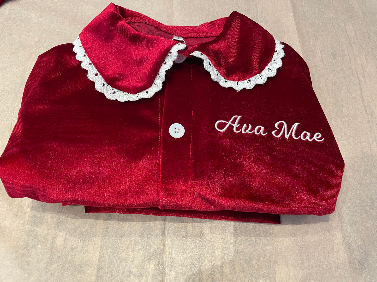 Personalised luxury red velvet girls pyjamas