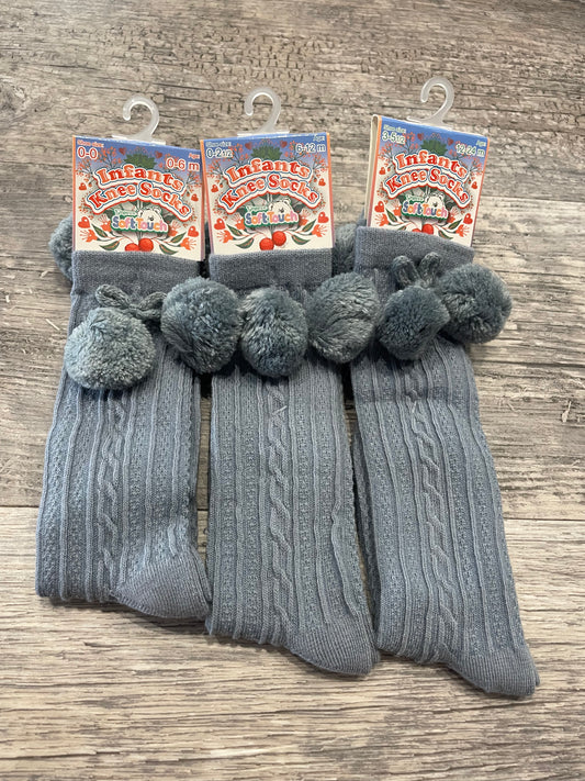 Steel blue knee high pom pom socks