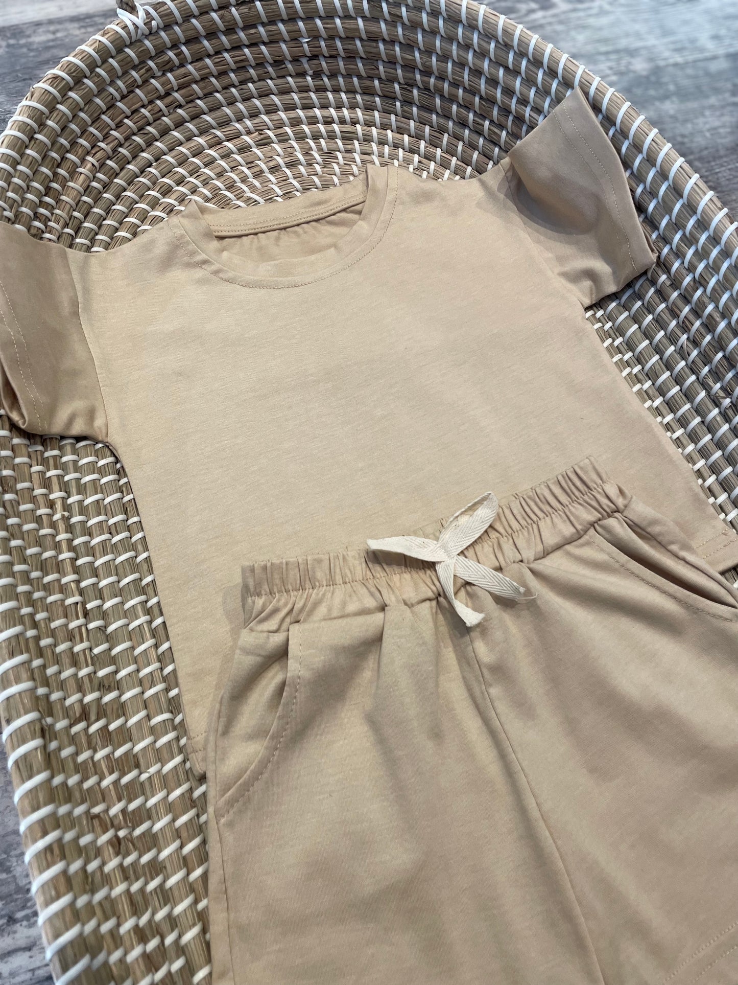 Personalised beige shorts set