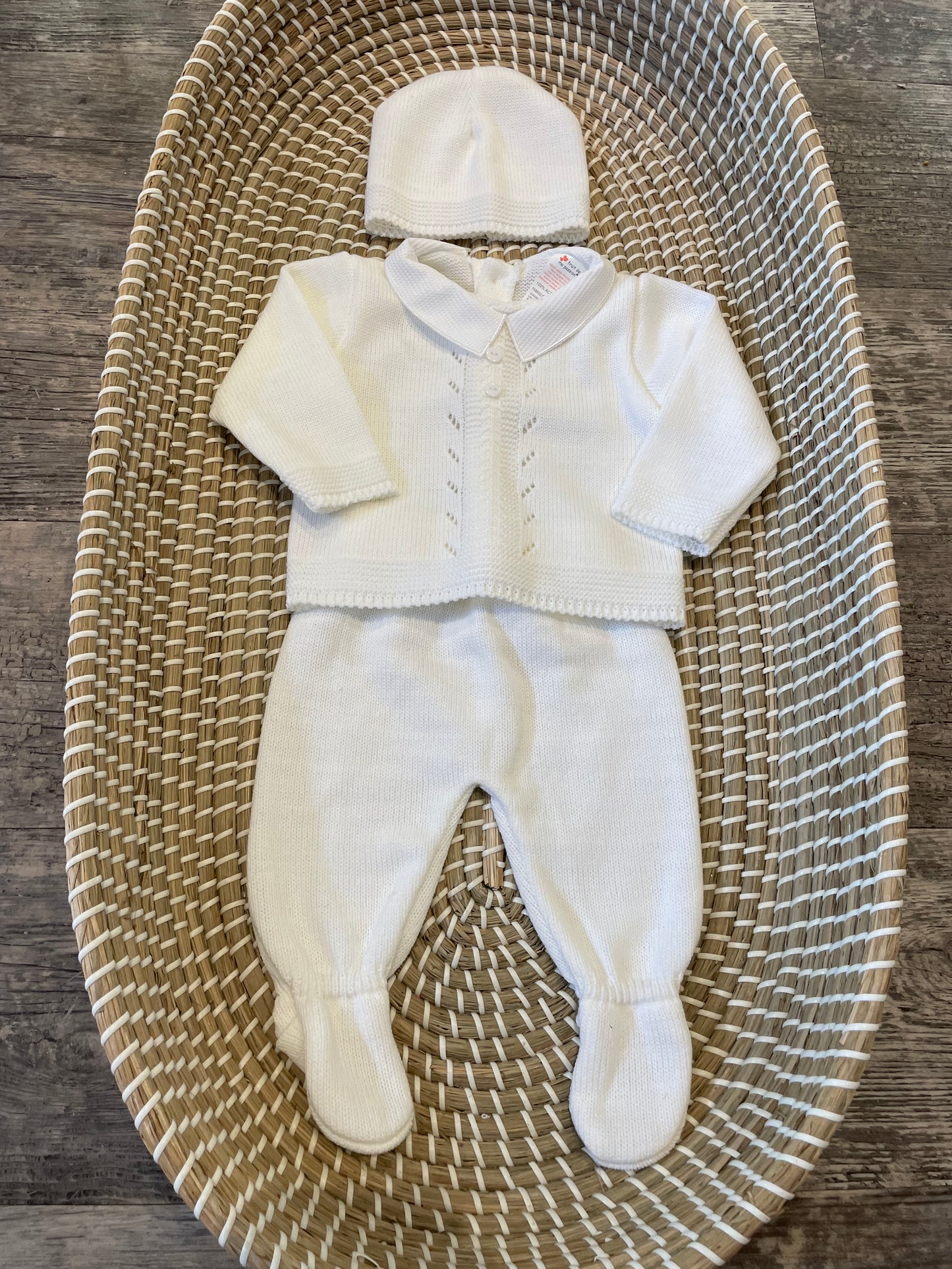 New born knitted set - White with collar