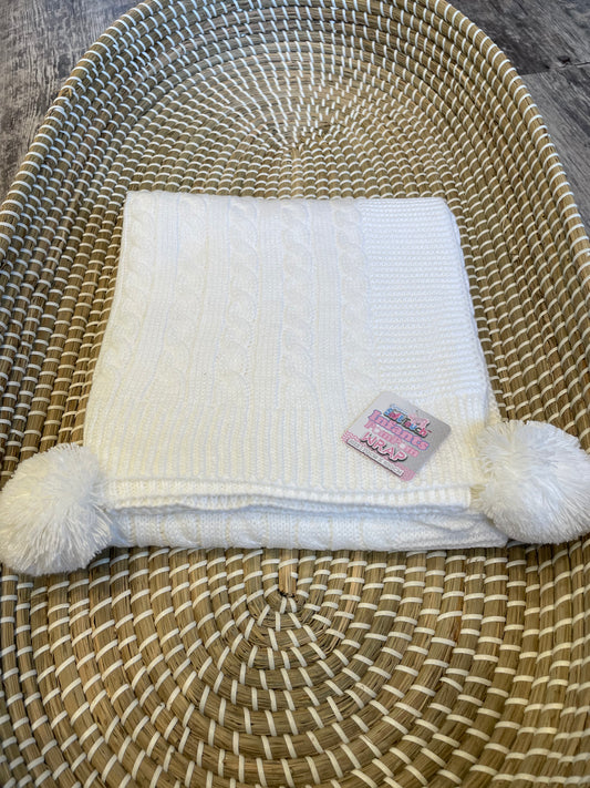 Personalised white cable knit wrap blanket