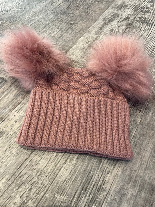 Personalised dusty rose fluffy double pom pom hat