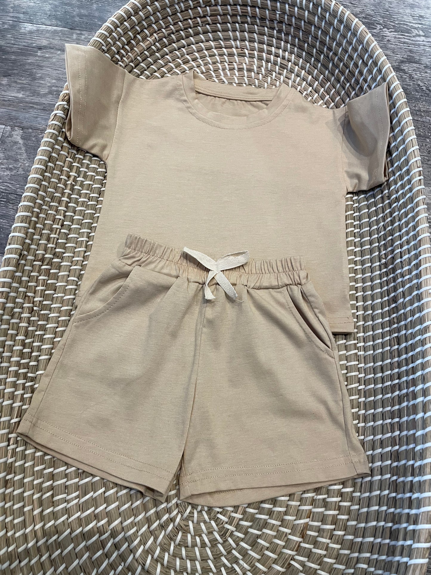 Personalised beige shorts set