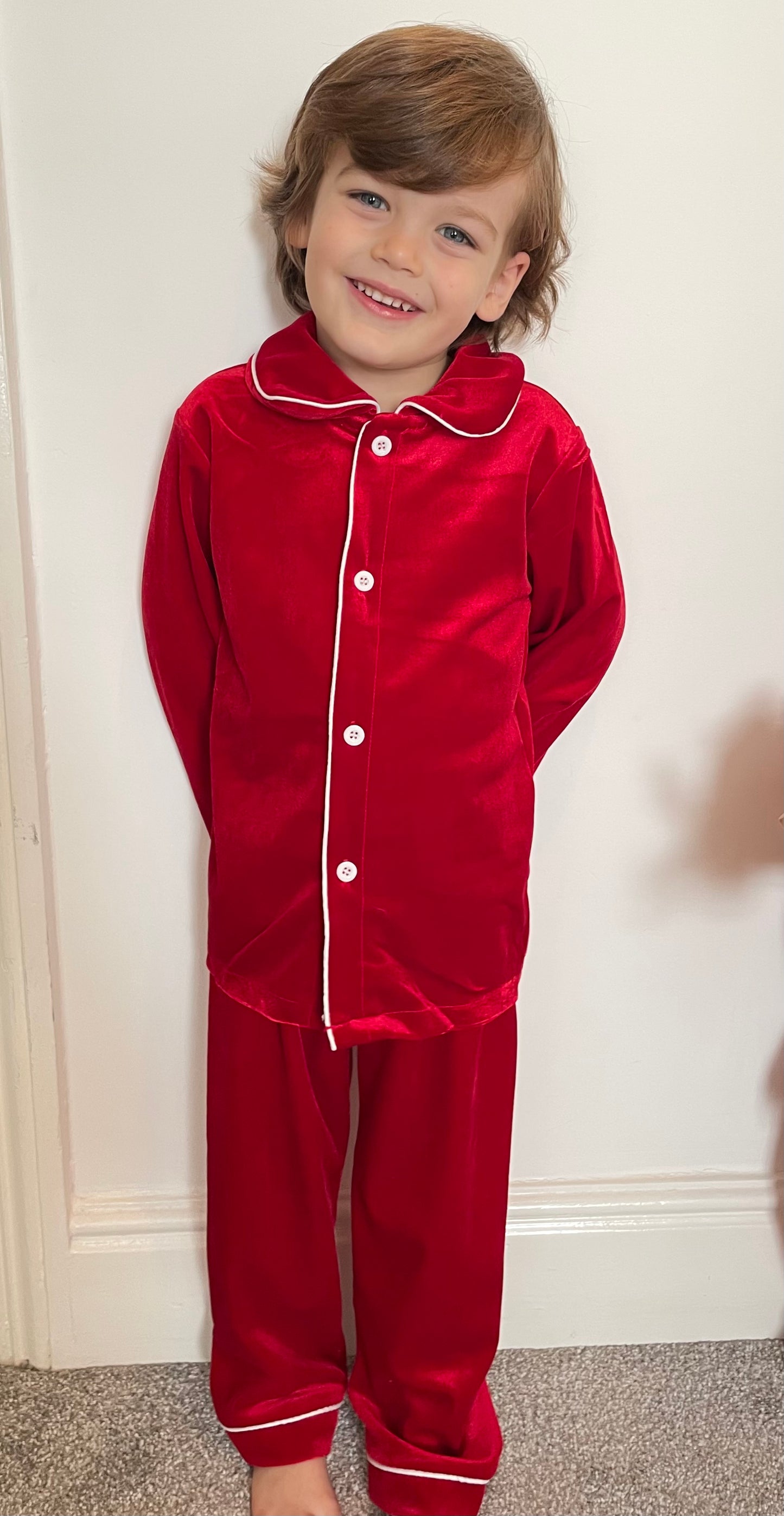 Baby boy Holiday velvet pajamas - Poppy red